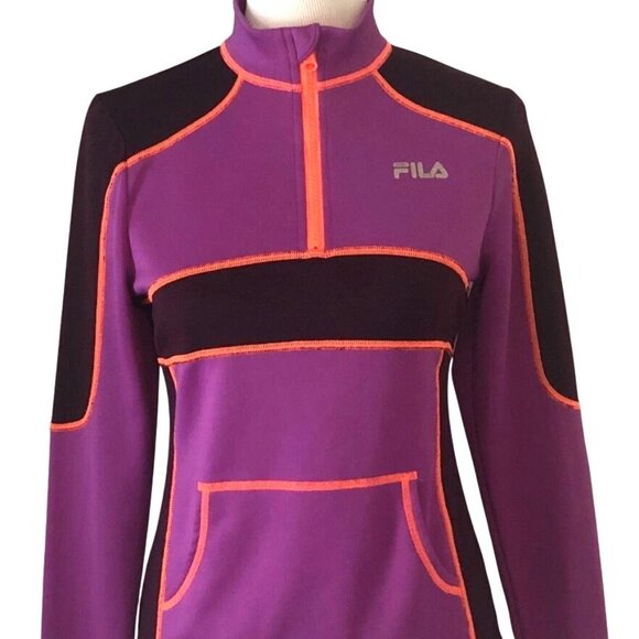 Fila Sport Women's 1/4 Zip Pullover Fleece Jacket Pink Purple orange trim sz M - Picture 7 of 8